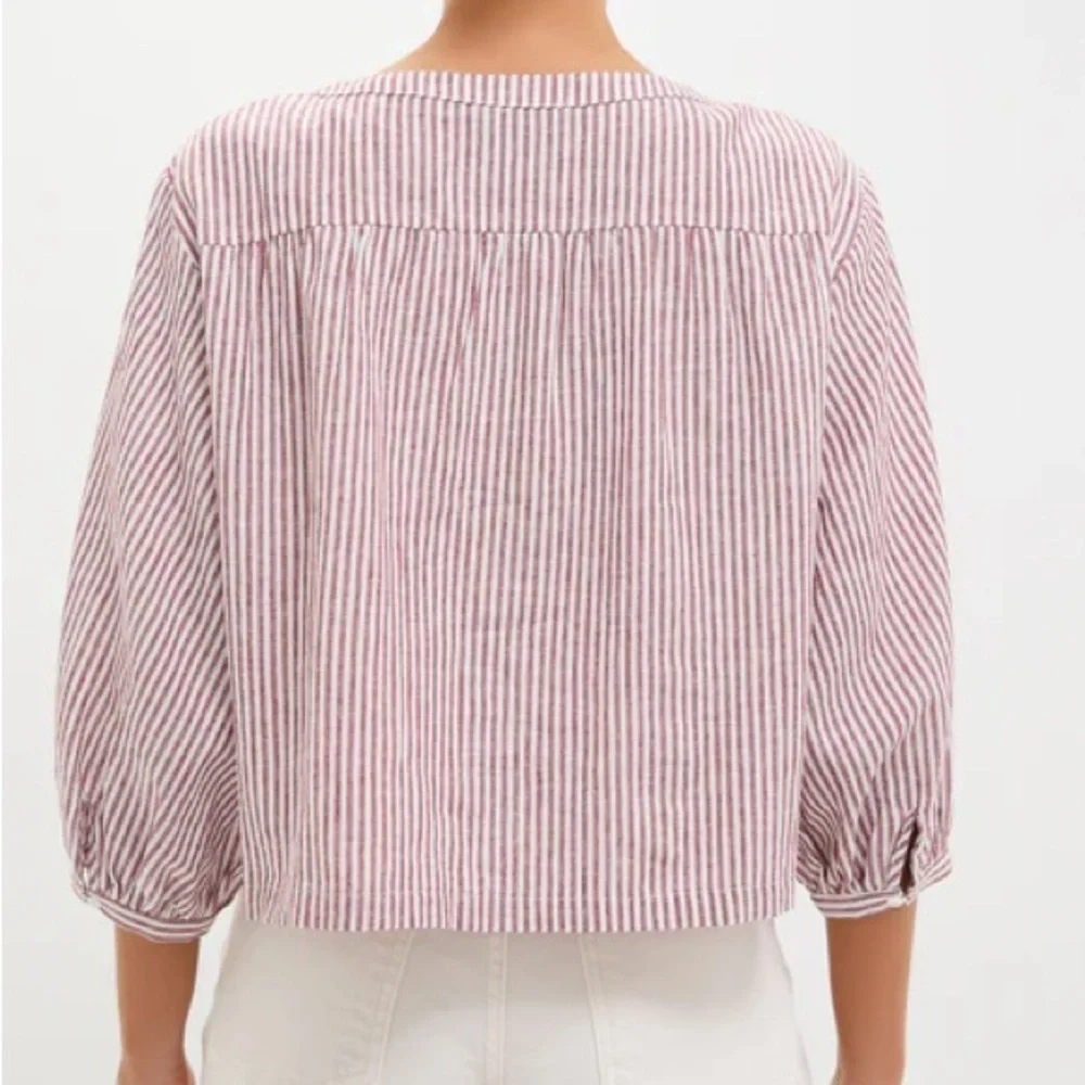 Tuckernuck Red Stripe Linen Kennedi Blouse Size Large Boxy Preppy - Picture 4 of 14